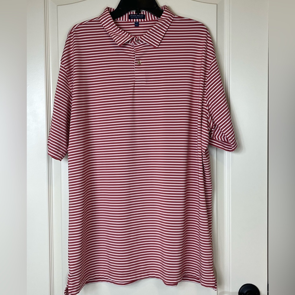 Peter Millar Red and White Striped Polo Shirt